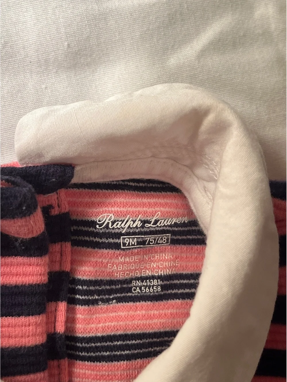 Ralph Lauren Baby Dress 9 Months Pink and Navy Striped with White Collar